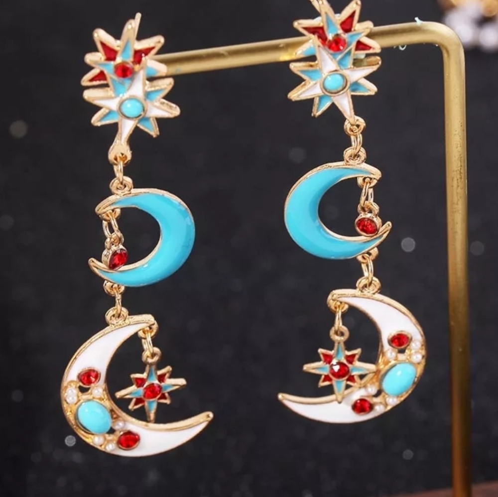 Star and Moon Earrings Star Earrings Celestial Ear